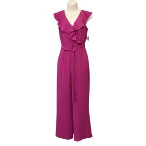 LONDON TIMES Petite Ruffle-Wrap Straight-Leg
Jumpsuit, Pockets, Fuchsia, Size 4P